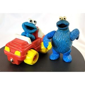 Cookie Monster Sesame Street Muppets 4” Action Figure & Tyco Toy Car Lot